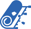 Icon eines blauen Teppichs mit ausgefranstem Rand und Schäden